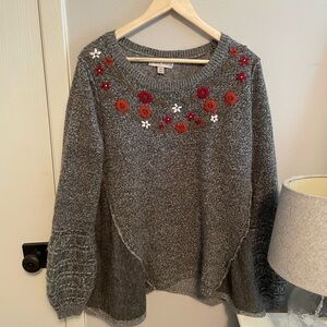 Knox Rose - Embroidered Boho Prairie Sweater - Size XL